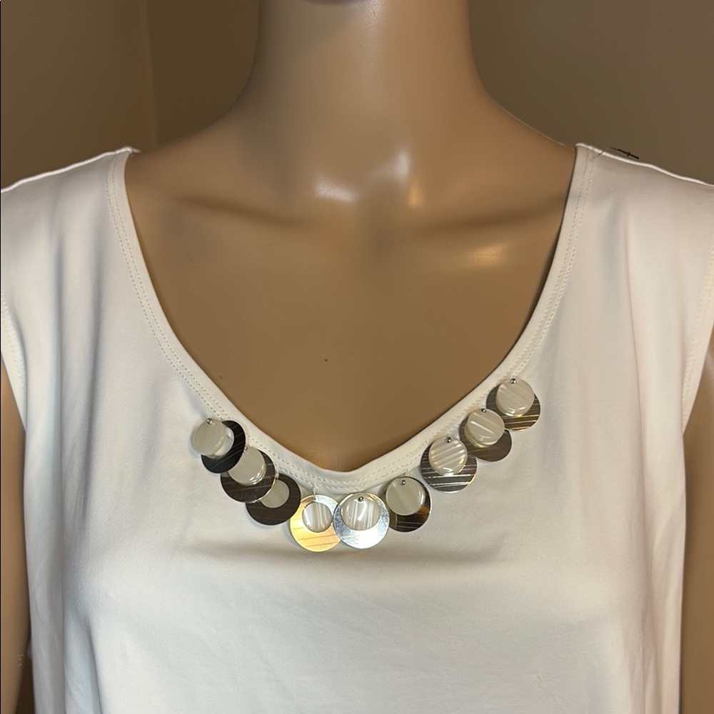Ruby Rd Cream Asymmetrical Embellished Tank Top - Picture 2 of 6